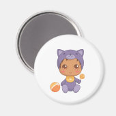 Baby Boy Meisje Paarse Kat Jumpsuit Magneet (Voorkant / Achterkant)