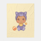 Baby Boy Meisje Paarse Kat Jumpsuit op Geel Fleece Deken (Voorkant)