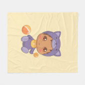 Baby Boy Meisje Paarse Kat Jumpsuit op Geel Fleece Deken (Voorkant (Horizontaal))