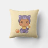 Baby Boy Meisje Paarse Kat Jumpsuit op Geel Kussen (Achterkant)