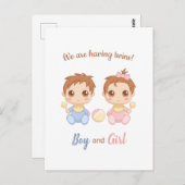 Baby Boy Meisje Twins Aankondiging Briefkaart (Voorkant / Achterkant)