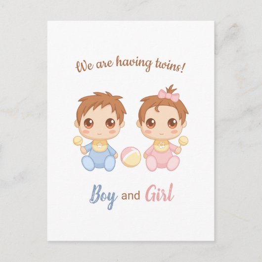 Baby Boy Meisje Twins Aankondiging Briefkaart (Voorkant)