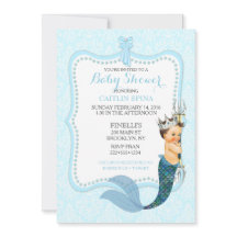 Baby Boy Merman Merboy Prince Crown Damask Invitat
