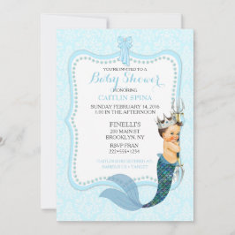 Baby Boy Merman Merboy Prince Crown Damask Invitat Kaart