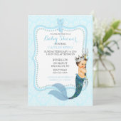 Baby Boy Merman Merboy Prince Crown Damask Invitat Kaart (Staand voorkant)