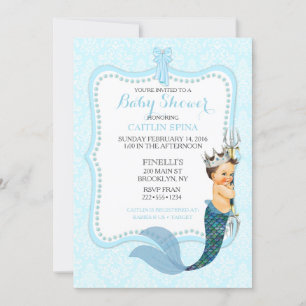 Baby Boy Merman Merboy Prince Crown Damask Invitat Kaart