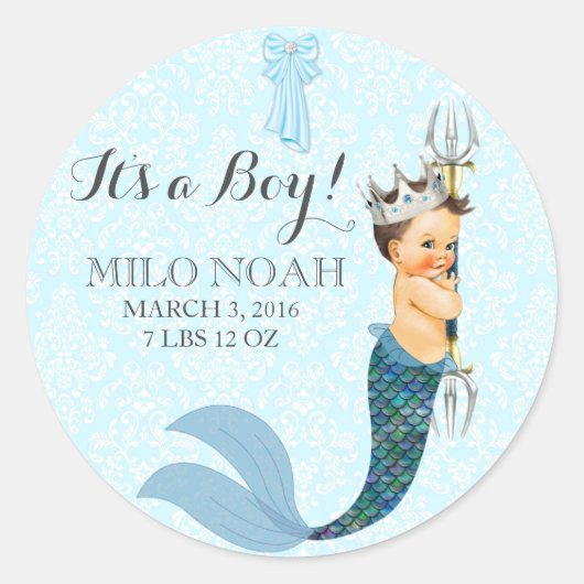 Baby Boy Merman Merboy Prince Crown Ronde Sticker (Voorkant)