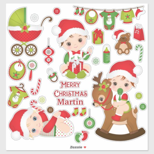 Baby Boy Merry Kerstmis Aangepast gesneden vinylst Sticker (Vel)