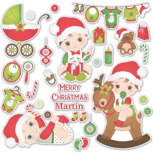 Baby Boy Merry Kerstmis Aangepast gesneden vinylst Sticker (Voorkant)