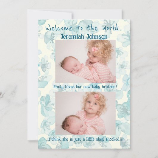 Baby Boy met broer en zus Nieuwe Aankomst Aankondiging (Voorkant)