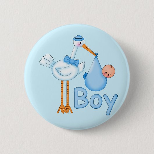 Baby Boy met Stork Ronde Button 5,7 Cm (Voorkant)