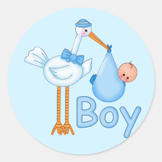 Baby Boy met Stork Ronde Sticker (Voorkant)
