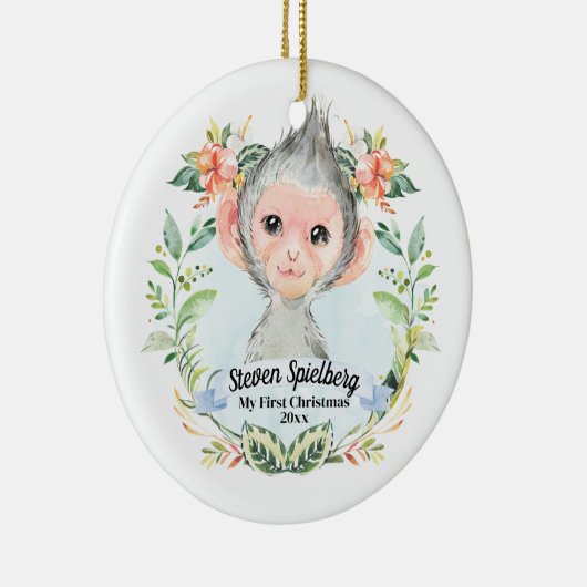 Baby Boy Mijn eerste kerstWaterverf Baby aap Keramisch Ornament (Rechts)