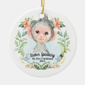 Baby Boy Mijn eerste kerstWaterverf Baby aap Keramisch Ornament (Voorkant)