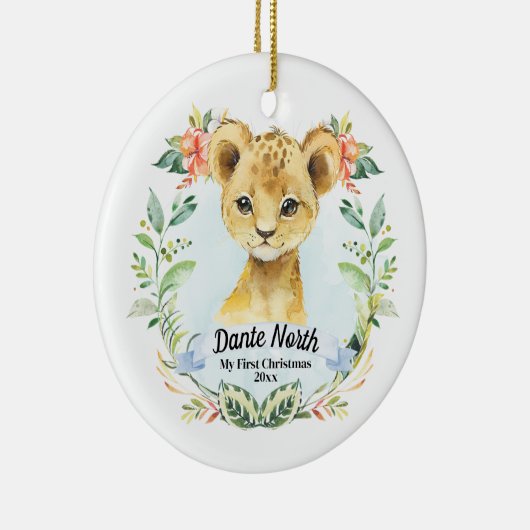 Baby Boy Mijn eerste kerstWaterverf-leeuwenkap Keramisch Ornament (Rechts)