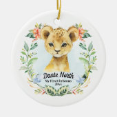 Baby Boy Mijn eerste kerstWaterverf-leeuwenkap Keramisch Ornament (Voorkant)