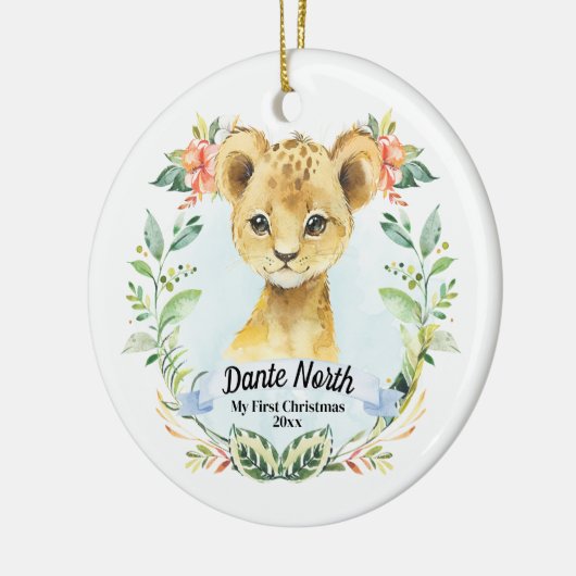 Baby Boy Mijn eerste kerstWaterverf-leeuwenkap Keramisch Ornament (Links)