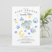 Baby Boy Mobile Elephant Baby shower Kaart (Staand voorkant)