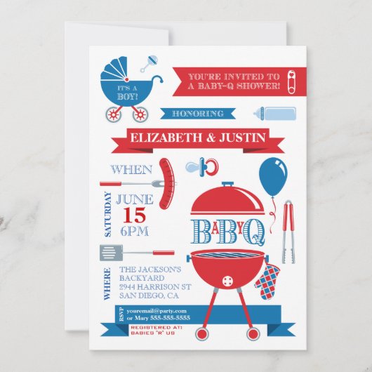 Baby Boy - Modern BBQ Shower Uitnodiging (Voorkant)