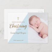 Baby Boy Modern Blue Photo Christening Dank u Briefkaart (Voorkant / Achterkant)