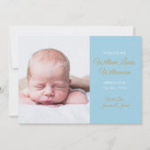 Baby Boy Modern Gold Script Photo Birth Aankondiging (Voorkant)