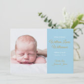 Baby Boy Modern Gold Script Photo Birth Aankondiging (Staand voorkant)