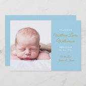 Baby Boy Modern Gold Script Photo Birth Aankondiging (Voorkant / Achterkant)