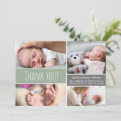 Baby boy Modern Green Photo Collage and Birth info Bedankkaart (Staand voorkant)
