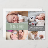 Baby boy Modern Green Photo Collage and Birth info Bedankkaart (Voorkant / Achterkant)