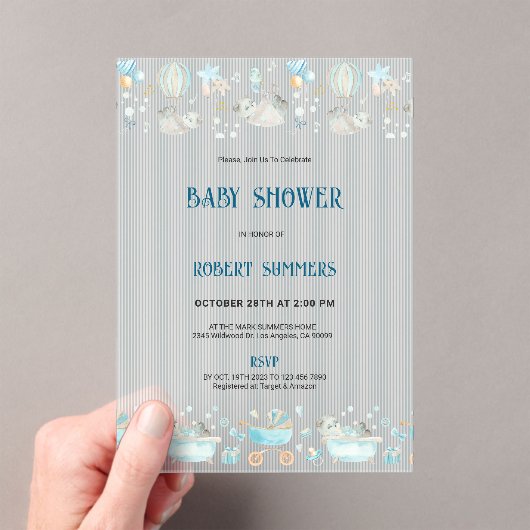 Baby Boy Modern Shower Invitation Acryl Uitnodigingen (Insitu (Draagbaar))