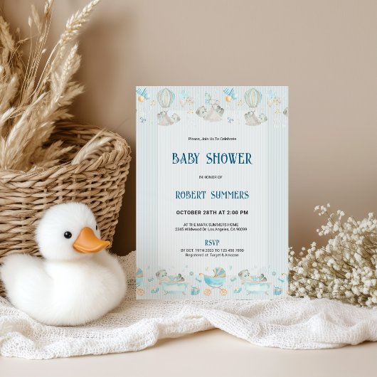 Baby Boy Modern Shower Invitation Save The Date