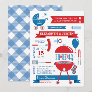 Baby Boy - Moderne BBQ Uitnodiging voor de Baby Sh