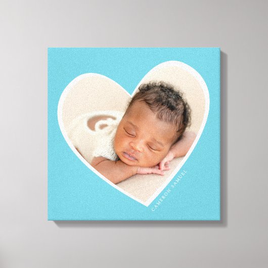 BABY BOY moderne foto gelaagde hart frame aqua Kan Canvas Afdruk (Voorkant)