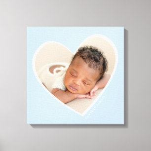 BABY BOY moderne foto met gelaagd hart bleek blauw Canvas Afdruk