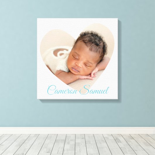 BABY BOY moderne foto schattig hart lijst aqua bla Canvas Afdruk (Insitu (Houten vloer))