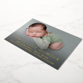 Baby Boy Moderne Naam Aangepaste Geboortestatistie Folie Feestdagenkaart (Gedraaid)