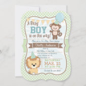 Baby Boy Monkey & Lion, Pastel Baby shower Uitnodi Kaart (Voorkant)