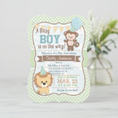 Baby Boy Monkey & Lion, Pastel Baby shower Uitnodi Kaart (Staand voorkant)