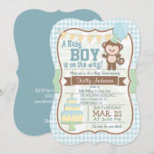 Baby Boy Monkey, Pastel Baby shower Uitnodigen Kaart (Voorkant / Achterkant)