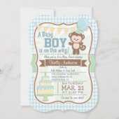 Baby Boy Monkey, Pastel Baby shower Uitnodigen Kaart (Voorkant)