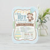 Baby Boy Monkey, Pastel Baby shower Uitnodigen Kaart (Staand voorkant)
