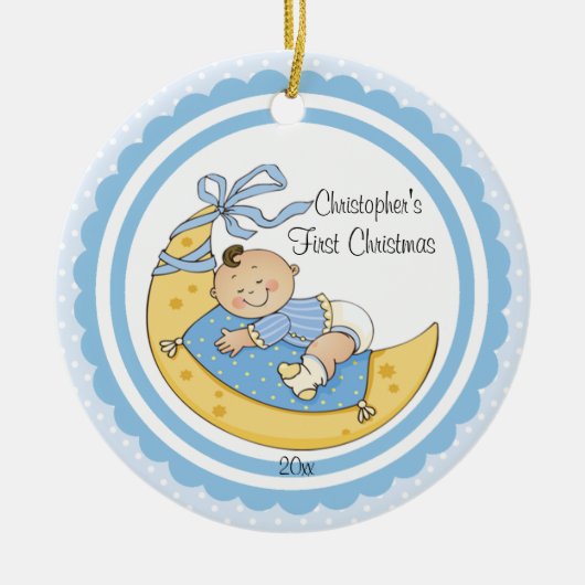 Baby Boy Moon Baby's eerste kerstversiering Keramisch Ornament (Voorkant)