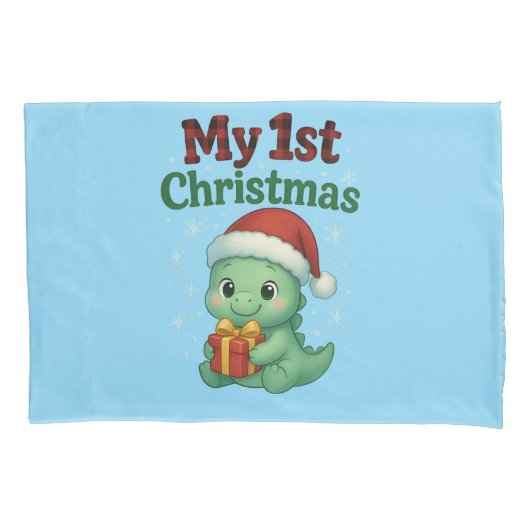Baby Boy My 1st Christmas Dino Kussensloop (Voorkant)
