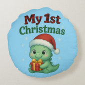 Baby Boy My 1st Christmas Dino Rond Kussen (Achterkant)