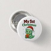 Baby Boy My 1st Christmas Dino Ronde Button 3,2 Cm (Voorkant /achterkant)