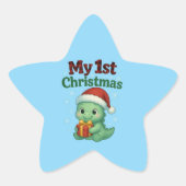 Baby Boy My 1st Christmas Dino Ster Sticker (Voorkant)