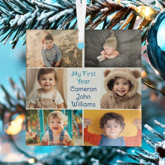Baby Boy My 1st Year Photo Collage Kerstmis Glas Ornament