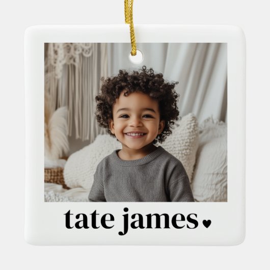 Baby Boy Naam Hart Foto Keramisch Ornament (Voorkant)