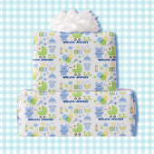 Baby Boy Naam toevoegen Blauwe Ballonnen & Teddy B Cadeaupapier