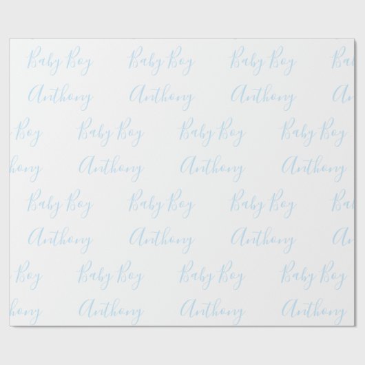 Baby Boy Name Blue Script Gepersonaliseerd het ver Cadeaupapier (Vlak)